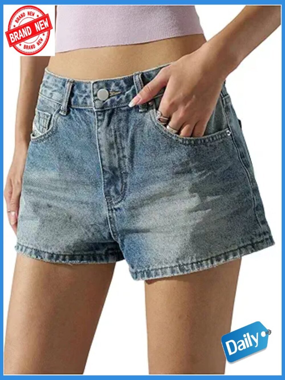 Low Rise Stretchy Denim Shorts with Pockets Y2K Baggy